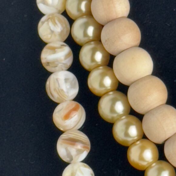 Lenora Dame Statement Necklace 3-Strand Wood Glass Stone Faux Pearl Beads - Picture 5 of 13